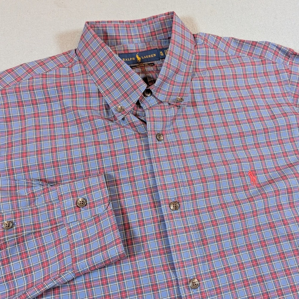 Ralph‎ Lauren Button Down Shirt Mens Size XL Classic Fit Plaid Stretch